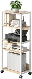 Printer Stand with Wheels, 5-Tier Mobile Printer Table, Large Rolling Printer Cart, Office Printer Organizer Cart for Fax Machine, Scanner, Books, CPU Shredder (White)