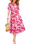 STYLEWORD Midi Dresses for Women Summer Casual Short Sleeve Crewneck Boho Midi Spring Long Flowy Dress(Floral13,XL)