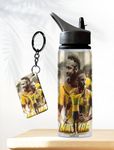 THEWHOOP Neymar Printed Sipper 750 ml Aluminium Bottle & Keychain Combo with Holding Grip Feature | Gym & School & Office Water Bottle Best Gift for Football Sports Fans (YELLOW)