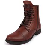 FAUSTO FST FOLMCB-3008 TAN-41 Men's Tan High Top Genuine Leather Hook and 7-Eye Lace Up Side Zipper Cap Toe Classic Flat Boots (7 UK)