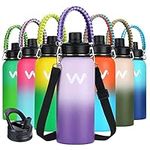 WEREWOLVES 1L/32oz Insulated Water Bottle with Paracord Handles & Strap & Straw Lid & Spout Lid, Reusable Leak Proof Double Wall Vacuum 1 Litre Stainless Steel Water Bottle for Adults