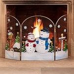 Christow Christmas Fireguard Fireplace Screen, Arched Metal Mesh Fire Screen H49cm (Snowman)