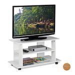 Relaxdays TV Castors, 2 Compartments, Console & Receiver Stand, Mobile Table HWD 45x80x40 cm, White, 45 x 80 x 40 cm