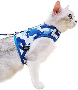 Yizhi Miaow Cat Harness and Leash for Walking Escape Proof, Adjustable Cat Vest Harness, Padded Stylish Cat Walking Jackets, Blue Camo, Medium