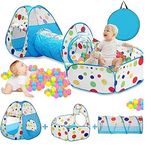 BabyGo Portable Kids 3-in-1 Colorful Dotted Theme Tunnel Playhouse Ball Pool Ball Pit Tent Summer Indoor Outdoor Play Fun Toy (Balls not Included, Blue)