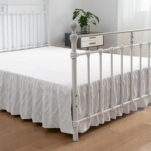 TSUTOMI Jupe de lit touffetée, jupe de lit de 35,6 cm de hauteur, jupe de lit bohème, broderie douce, jupe de lit taille complète