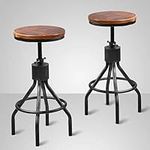 Set of 2 Industrial Bar Stool-Vintage Counter Dining Chair-Swivel Stools-Tall Height Adjustable 22-30"