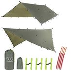 Gold Armour 14.7ft/12ft/10ft/8ft Extra Large Rainfly Tarp Hammock Rain Fly Cover, 185in Centerline, Waterproof Ultralight Ripstop Fabric, Survival Gear Backpacking Camping Tent (OD Green 10x10ft)
