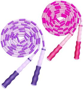 TYSISKNO 2 Pack Jump Rope for Kids Girls and Boys, Soft Beaded Jump Ropes, Adjustable Skipping Rope, Workout and Weight Loss,9.2Ft(Pink&Purple)