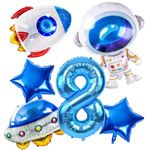 FI - FLICK IN 6 Pcs Space Theme Mylar 8Th Birthday Decoration For Boys Astronaut Theme Birthday Decoration Eighth Birthday Decorations Boy Space Rocket Balloons (Pack Of 6, Multicolor)