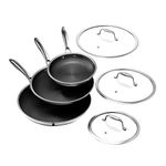 HexClad Hybrid Nonstick 6-Piece Fry Pan Set, 8, 10 and 12-Inch Frying Pans with Tempered Glass Lids, Stay-Cool Handles, Dishwasher and Oven Safe, Induction Ready, Compatible with All Cooktops