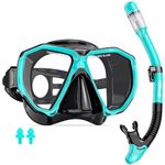 Snorkel Set Adult, HiiPeak Snorkeling Packages Scuba Diving Mask with Dry Top Snorkel Tube Anti Fog Panoramic Wide View, Anti-Leak, Tempered Glass, Snorkelling Gear Swimmming Goggles for Adults