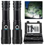 Flashlight Rechargeable, BCOTE Super Bright LED Flashlight 300000 High Lumens 2 Pack, 5 Modes with USB Fast Charging, IPX6 Waterproof Handheld High Power Flash Light for Home Emerge∩cy Outdoor