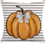 Fall Pillow Covers 18x18 inch Fall Pumpkin Decor Gray Stripe Autumn Outdoor Pillow Cover Thanksgiving Decoration Lumbar Throw Pillows Cushion Case for Home Couch F054-18 Orange