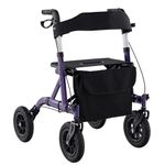 COSTWAY Foldable Rollator, Height Adjustable Rolling Walker with Seat, 24CM All Terrain Wheel, Storage Bag, Lightweight Walking Aid Frame for for Elderly & Disabled, 160 KG Weight Capacity (Purple)