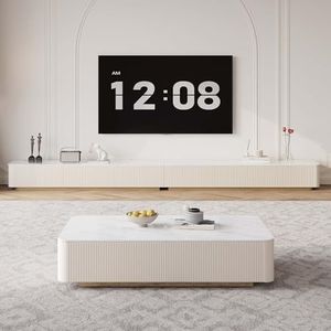 VAFON Fully Assembled 142" TV Stand + 51.2" Modern Coffee Table with Storage, Modern TV Console with Rectangular Coffee Table, Sintered Stone Top & Wood Drawers, Beige