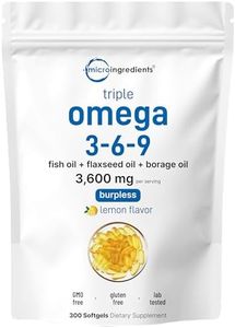 Ultra Omega 3-6-9 3600mg Perserv, 300 Burpless Softgels | Lemon Flavor – Blend of Fish, Flaxseed, Borage Oils | Bioavailable Source, Non-GMO, No Gluten, Mercury Free