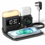 Wireless Charging Station for Apple Devices, 5 in 1 Wireless Charger Stand with Alarm Clock and Light, Charging Dock for iPhone 15 14 13 12 11 X Pro Max, Apple Watch 9/8/7/6/5/4/3/2/SE, AirPods 3/2/1