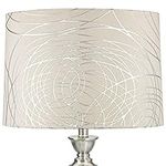 Off-White with Silver Circles Medium Drum Lamp Shade 15" Top x 16" Bottom x 11" High (Spider) Replacement with Harp and Finial - Springcrest