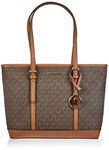 Michael Kors Jet Set Small Zip Top Shoulder Tote Handbag Brown Signature