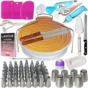 Natseekgo Plateau Tournant de Gâteau,124 Kit de Pâtisserie Inclure Gâteaux Tournant, Poches et Douilles, Coupe-Gâteau, Seringue Patisserie, Brosse, Spatule à Glaçage pour Cuisine Décoration de Gâteaux