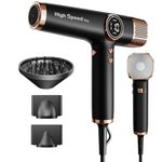 Faszin Hair Dryer, High Speed Hairdryer, Lightweight Hairdryer with 110,000 RPM Motor, Fast Drying Hairdryers for Home, Travel and Salon Use, 200 Million Ionic, 3 Magnetic Nozzles (Midnight Black)