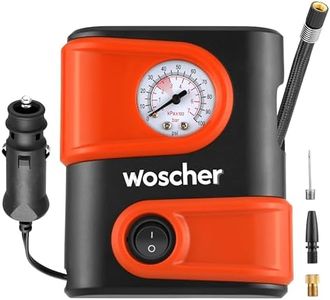 Woscherr Tyre Inflator for Car - 110 psi, 12V DC Portable Air Pump/Compressor with Analog Tyre Pressure Gauge, for Car, Bikes, Bicycles or Any Inflatable with LED Light| 2 Years Warranty