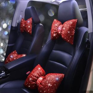 Pirador Women's Neck Pillow for Car Seat Bling Headrest Red Bling Accessories Auto Headrest Cushion Rhinestone Head and Neck Rest Cushion Crystal Diamon Red 2Pcs