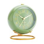 Metal Desk Clock, rjuwurv Retro Bedroom Table Vintage Analog Alarm Clock, Silent Non-Ticking Gold Clock, Bedside Décor(Olive-Green)