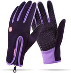 Touchsceen Fleece Insulated Gloves, Thermal Windproof Snowproof Warm Gloves Winter Sports Ski Snowboard Riding Motocycling Bike Mittens Hiking Camping Driving Gloves Purple