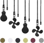 4 Pieces Ceiling Fan Pull Chain, Decorative Fan Pulls Chain Extension, Ceiling Fan Pull Chain Ornaments with 12 inches 3.2mm Diameter Beaded Ball Fan Pull Chain Extender, Black