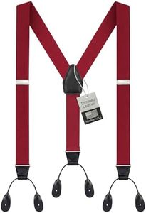 Tuxedo Suspenders for Men Black Genuine Leather Button End 1.25 Inches Mens Braces Suspenders- Red (Tall 54" Long)