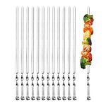 Ram© 12 X Kebab Skewers, Set of 12 Stainless Steel BBQ Grilling Skewers Flat Reusable Metal Skewer Sticks for BBQ, Cocktail, Shish Kabob, Party Essentials, 38cm