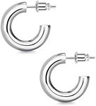 wowshow Chunky Hoop Earrings, Small Hoop Earrings for Women Silver Plated 20mm Thick Open Hoops Lightweight