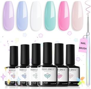 modelones Gel Nail Polish Set, 6 Colors Spring Pastel Gel Polish Set with Nail Art Liner Brush, Soft Pink White Light Purple Blue Green Nude Painting Nail Gel Polish Kit Mani DIY Salon Gift