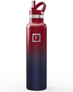 IRON °FLASK Camping & Hiking Hydration Flask with Straw, Narrow Mouth Insulated Stainless Steel Sports Water Bottle - Dark Rainbow 24 oz - Straw (1 Lid)