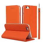 iCoverCase Genuine Leather Case for iPhone 6s/iPhone 6, Wallet Case with Wrist Strap and Card Slots Magnetic Closure Kickstand Feature Flip Cover for iPhone 6s/6 (Orange)