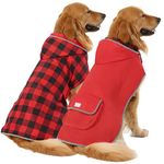 HDE Reversible Dog Raincoat Hooded Slicker Poncho Rain Coat Jacket for Small Medium Large Dogs Buffalo Plaid Red - L