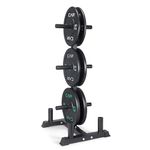 CAP Barbell 100 lb Economy Olympic Plate Set with Traditional Plate Rack & Barbell Storage | 6 Weight Posts + 4 Barbell Holders