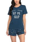 EISHOPEER Women's Shorts Pajama Set Short Sleeve Tee Sleepwear Nightwear Pjs Peacock Blue S