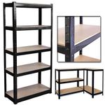 BRIEFNESS 5 Tier Super Strong Heavy Duty Metal Shelving Racking Unit 1500H 700W 300D 175kg Capacity Per Shelf Black For Garage Workshop Warehouse Shed Storage, 5 Year Warranty