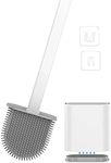 ausleben Silicone Toilet Brush, Flexible Toilet Brush Flat Head with Holders and Base for Anti-Drip,Wall-Mounted Toilet Bowl Brush no Damage and Deep Cleaning Flexible for Toilet and Tub-White