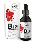 GNA Naturals - Vitamin B12 and Folate Supplement, 60ml - Vitamin B12 Methylcobalamin 1000 mcg - Vitamin B12 Liquid Drops for Adults - Methyl B12 Folate Supplement - Vitamin B12 Complex - Vegan