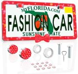 Fashion Car Ultra Bling Fashion License Plate Frame Cover Shiny Especially brilliant. stainless steel Bright Rhinestones. Shiny (Red Bow Red)