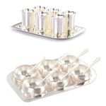 GoldGiftIdeas Silver Plated Six Glass/Tray And Six Manchurian Bowl/Spoon-Tray Combo, Dinnerware Items, Dinnerware Set, 300 ML