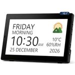 ROCAM Dementia Clock, 10.1" Digital Alarm Clock – 20 Customisable Alarms & Schedules, Time Memory, 12 Themes, Temperature & Humidity, 12/24h, DST, Snooze, Custom Photo Display via USB/SD
