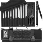 WISEPRO Chefs Knife Roll Bag, Heavy Duty Canvas & Leather Knife Case, Waterproof Knife Case with 10 Slots & 1 Detachable Storage Bag, for Home Kitchen Camping Hiking