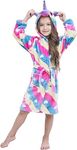 Comfy Unicorn Hooded Bathrobe for Girls,Premium Flannel Robe-Unicorn Gifts(5T,Diagonal Love)