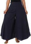 Lannaclothesdesign Cotton Palazzo Pants for Women Plus Size Hippie Wide Leg Lounge Pant, Dark Blue, Medium