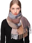 Alexvyan Winter Brown Multicolor Warm Long Stoles Shawls Long Big Checked Scarves Woolen Women Casual Scarf Soft Wrap for Casual Formal Occassions- 200CM*70CM